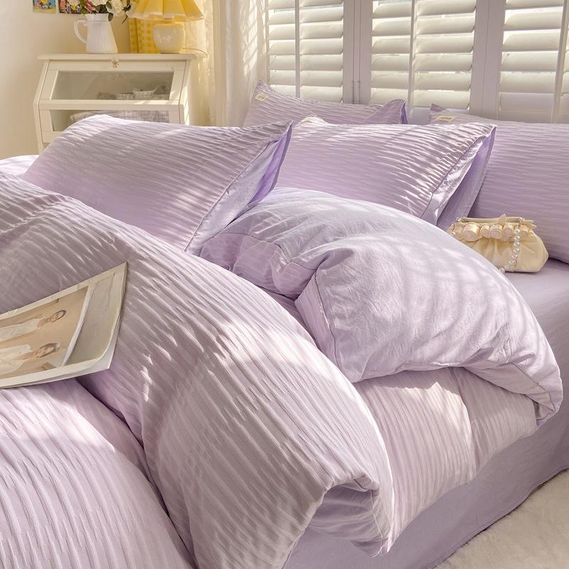 Washed Cotton Four-piece Set, Simple Bed Sheet Quilt Cover, Dormitory Pure Cotton Solid Color Three-piece Set