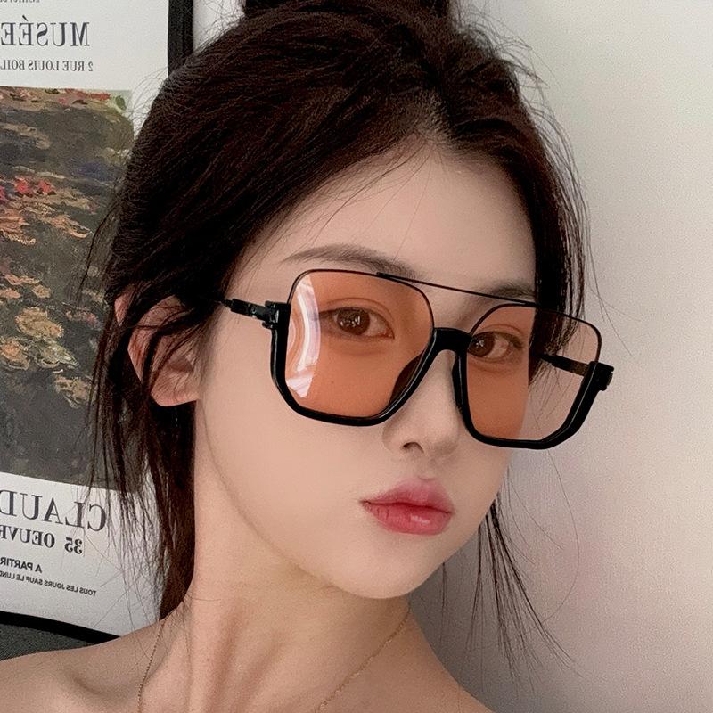 Korean Fashion Women Sunglasses Double Bridge Semi-rimless Sun Glasses Male UV400 Protection Cool Sunglasses