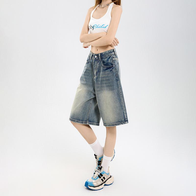 Street Casual Y2K Loose Wide-leg Denim Shorts Five-point Baggy Jeans Women's All-match Straight Summer Hot Shorts