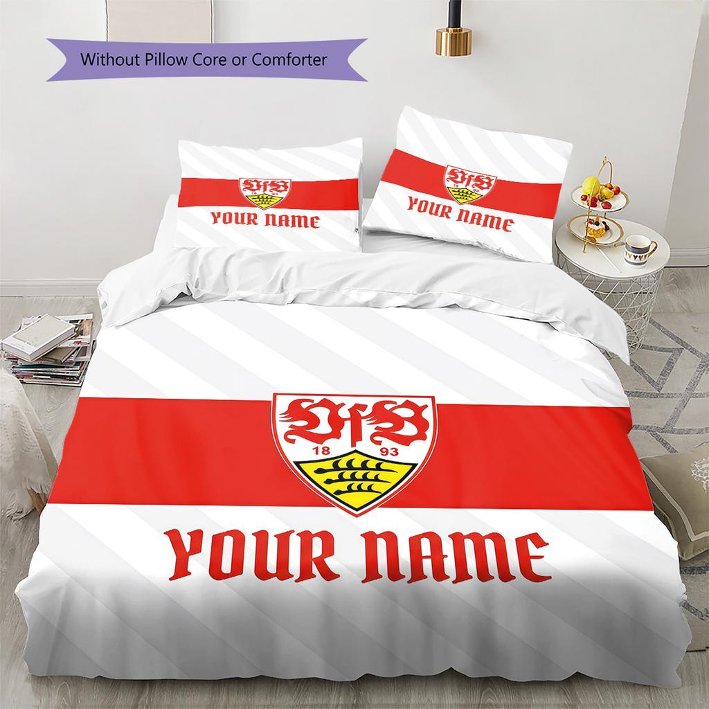 Set Copripiumino Trapuntato con Nome Personalizzato e Motivo VfB Stuttgart Decorazione per la Casa Regalo (1 * copripiumino + 2 * federe senza imbottitura)