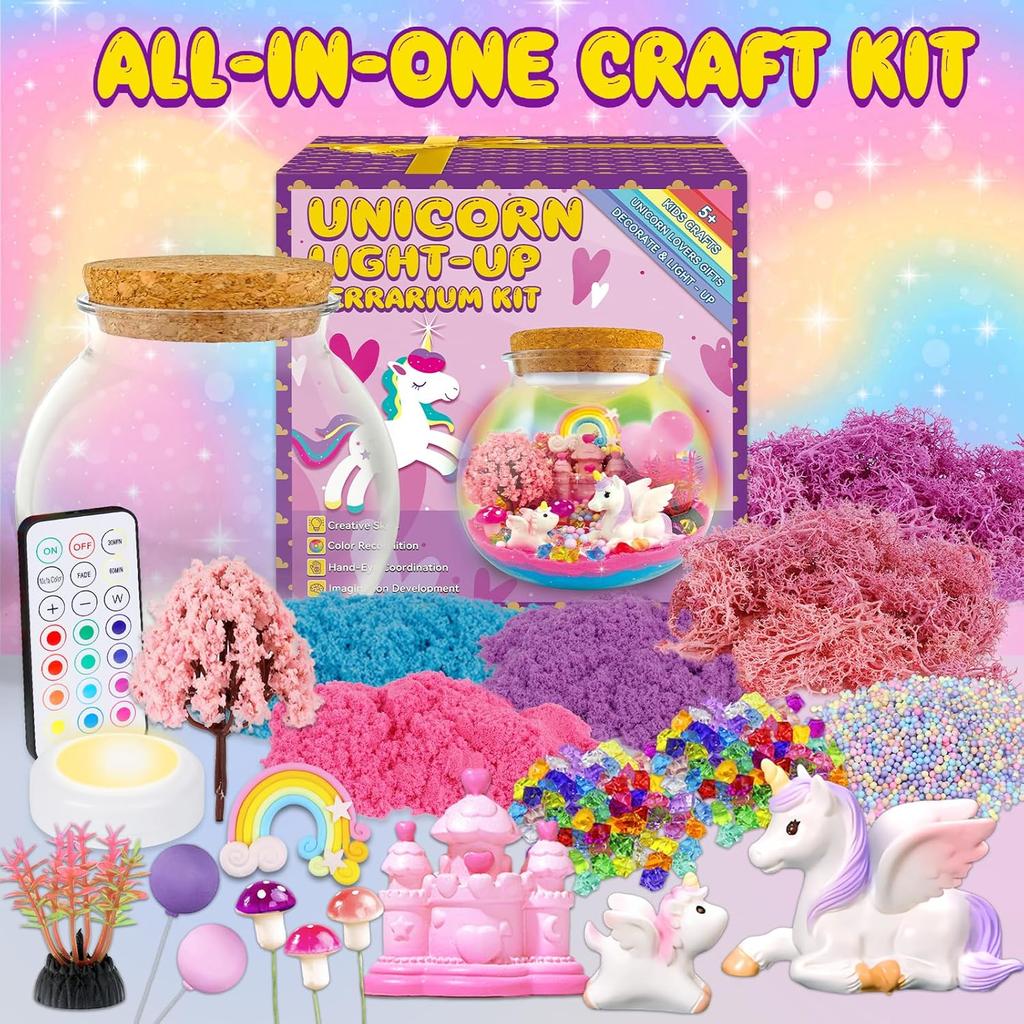 Terrarium Crafts Kit for Kids-LED Night Light Up & Remote Birthday Gifts Toys Ages5 6 7 8 9 10 Year Old-Christmas Gifts