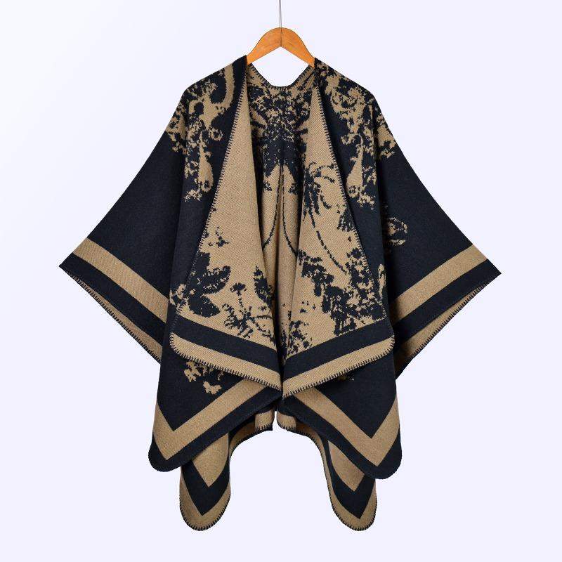 Hot-selling Women's Retro Big Shawl Scarf Autumn and Winter Retro Big Butterfly Jacquard Split-ended Warm Cloak