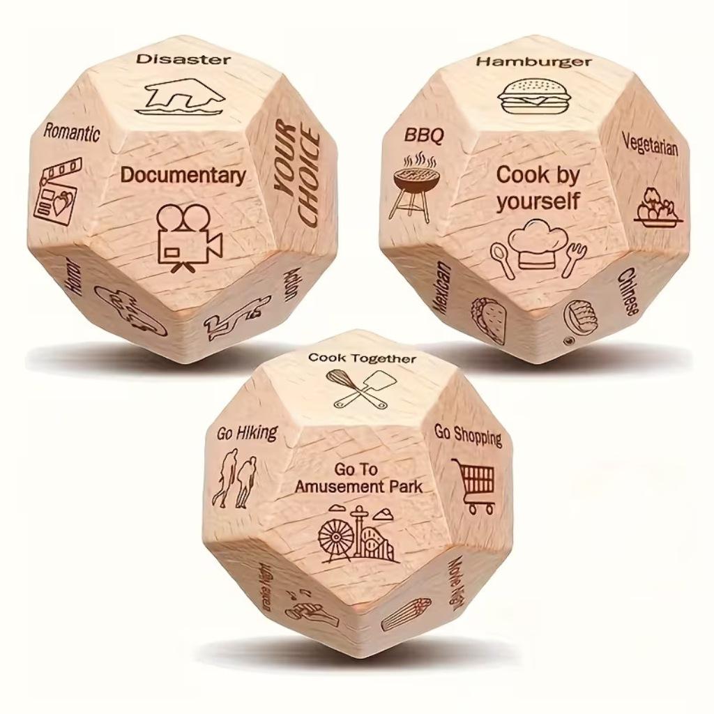Beech Wood Twelve-Sided Decision Dice for Food, Activity, Movie, and Date Night