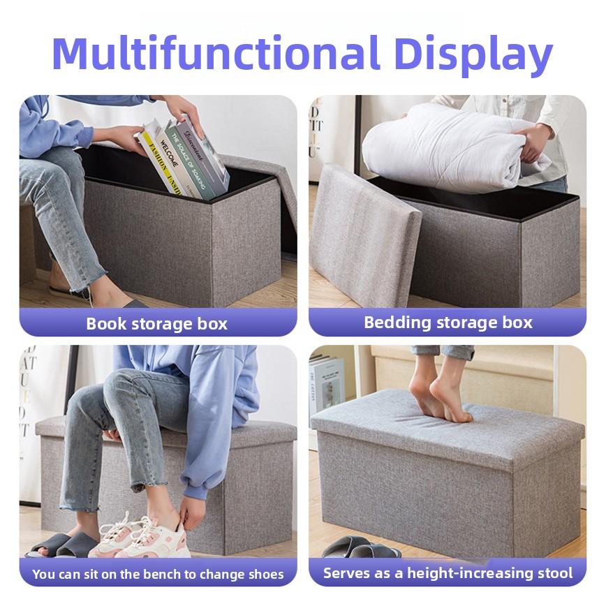 Foldable Storage Ottoman Multifunctional Fabric Storage Bench Strong Load Bearing Stool For Sundries Storage