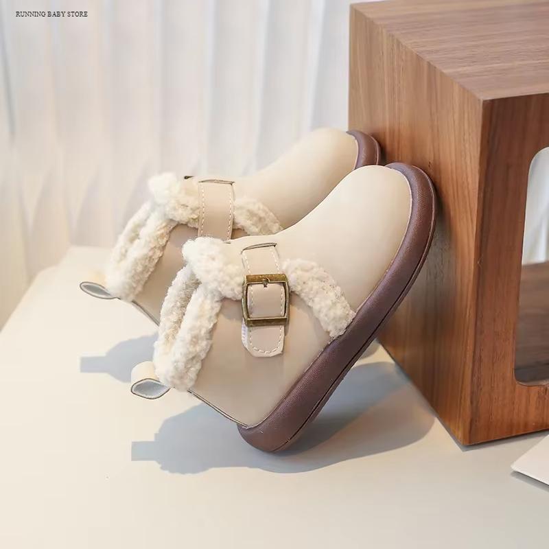 

Chunky-sole Fashion Children Snow Boots Trendiest Designer Baby Girls Short Boots Flats Heel Fur Kids Wedding Party Shoes I01094 22 бежевий
