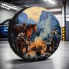 Cowboy Campfire Horse Tire Cover Waterproof Sun Protection Spare Wheel Cover