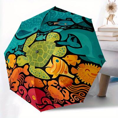 1pc Ocean Life Automatic Open/Close Umbrella, Portable Folding Umbrella for Travel, Themed Events, It Is Suitable As a Gift for Various Festivals, Out