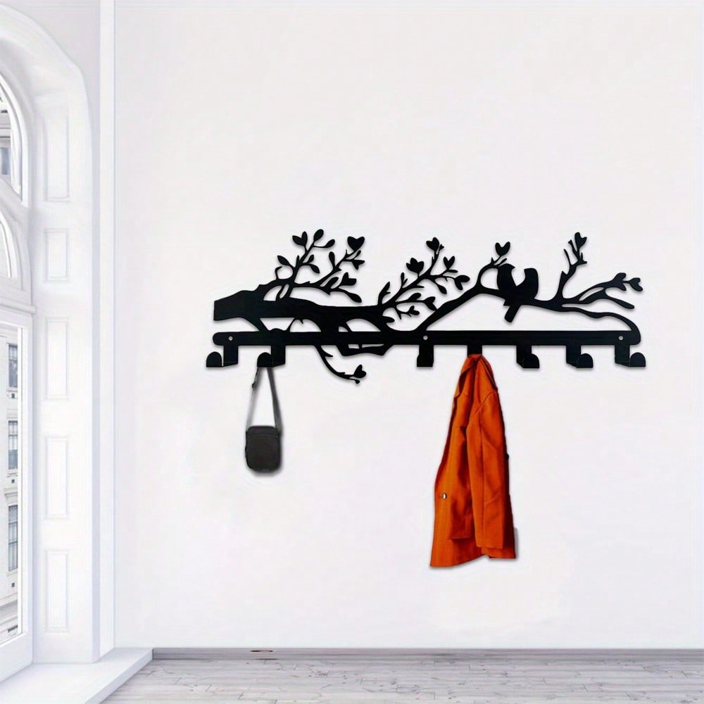 Modern Bird Branch Key Holder Black Metal Wall Hook Easy Install Entryway Decor