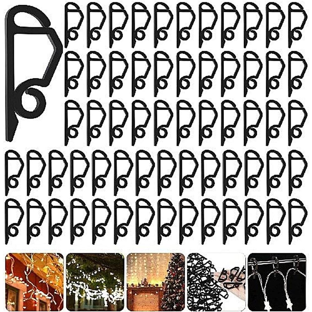 100 Bucăți Cleme Lumini de Crăciun Cârlige Jgheab Exterior - Pentru Agățarea Luminilor Decorative de Exterior în Șir de Halloween, Crăciun, Pom de Crăciun, Acoperișuri (Negru)