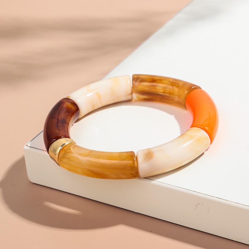 Nieuwe Grote Bamboe Buis Acryl Stapelarmband voor Vrouwen Mannen Vintage Kleurrijk Hars Dikke Elleboog Kralen Elastische Armband Koppel Sieraden