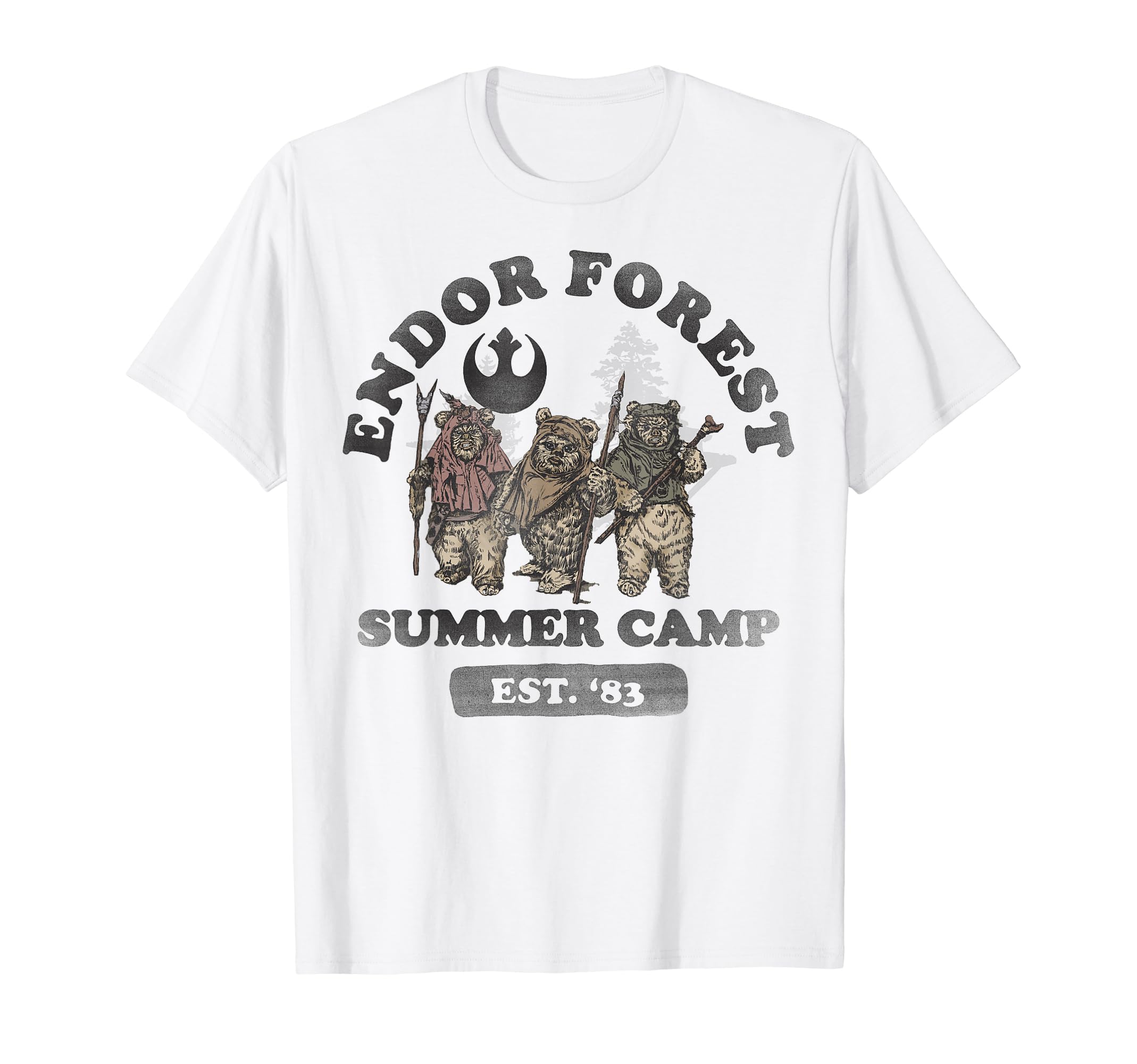 Star Wars Endor Forest Summer Camp Group Shot Faded Portrait T-Shirt