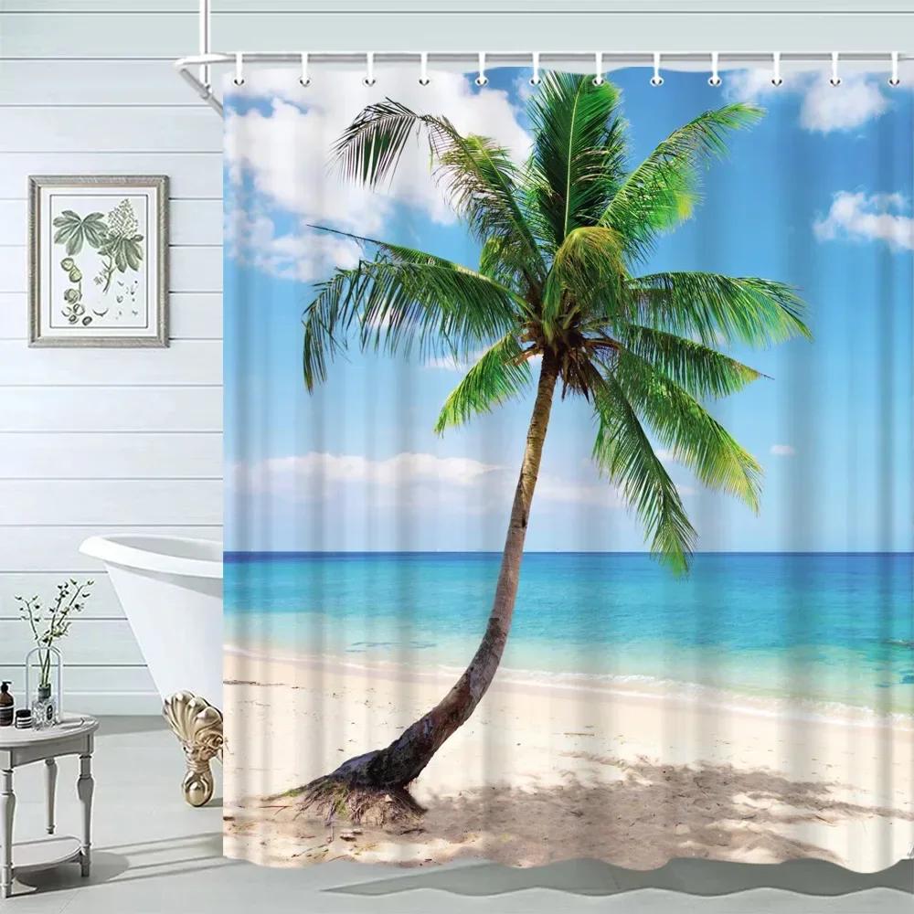 

Ракушка Занавеска для душа Летний Пляж Морская звезда На прибрежном Для занавески для ванной Полиэстеровая ткань Набор аксессуаров для ванной 90x180cm-35x70in