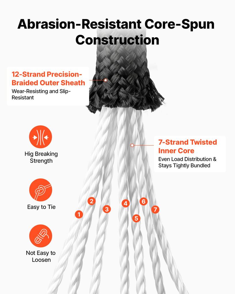 VEVOR Paracord Rope 4.7 mm x 305 m Nylon Parachute Cord 550 Tactical, Survival Cord, Heavy Duty 7 Strand, 295 kg High Breaking Strength, Utility Rope