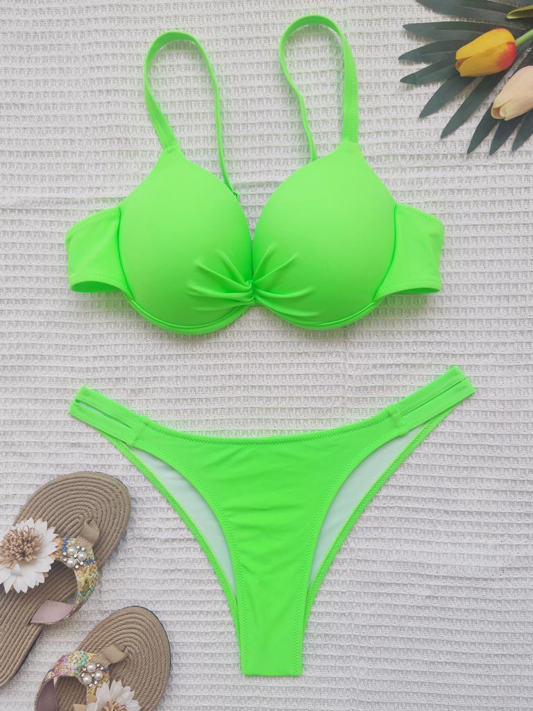 Women's Swimsuit Solid Color High Waist Two-Piece Swimsuit Bikini Beachwear Bathing Suits