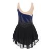 Girls Color Block Sheer Mesh Patchwork Dress Sleeveless Shiny Rhinestone Design Figure Skating Performance Gown