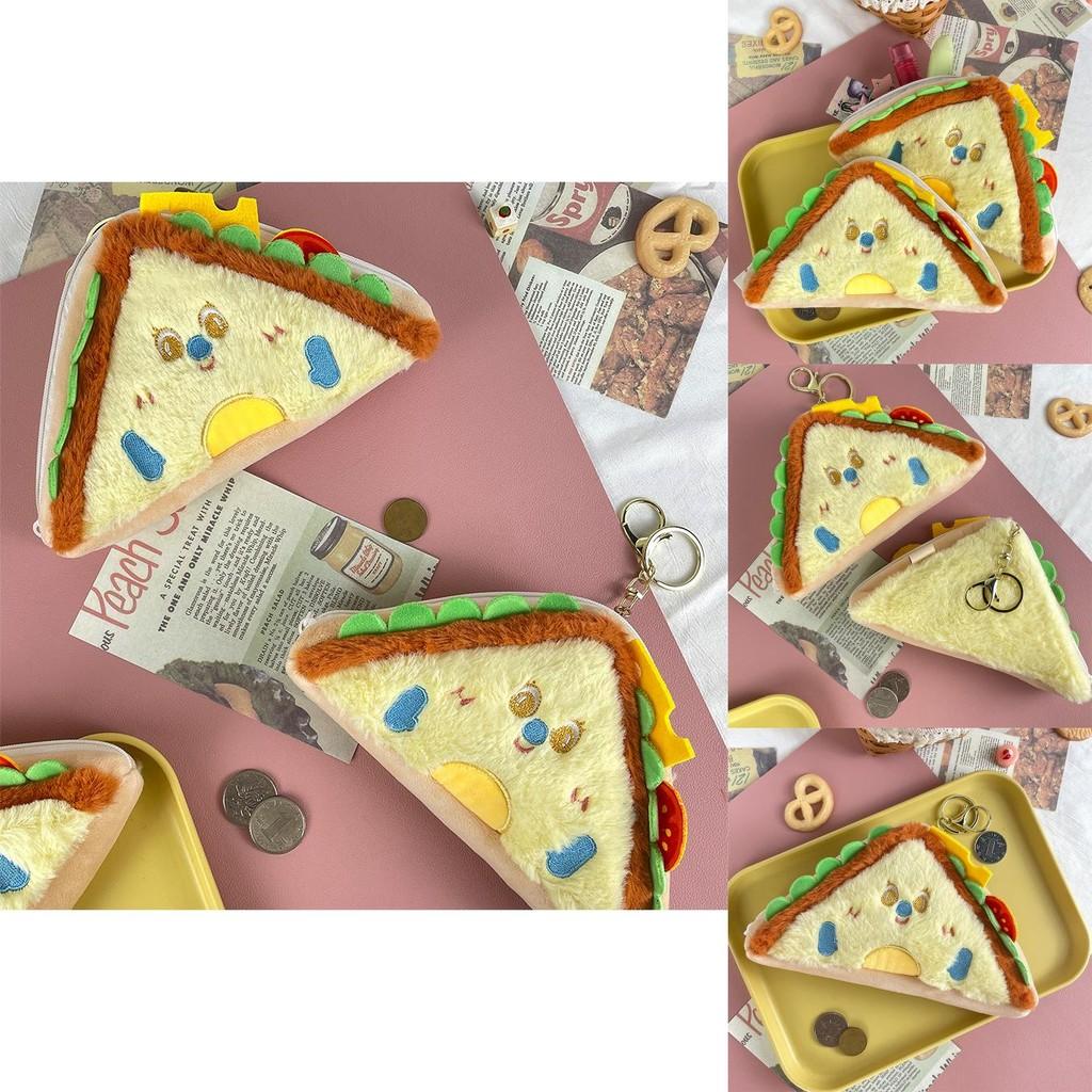 Creative Cartoon Sandwich Plush Coin Purse Fun Food Keychain For Kids Soft Storage