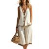 2026 Cross-border Exclusive Women's Summer Casual Solid Color Vacation Style Button Vest Cardigan and Shorts Set for Europe and America
