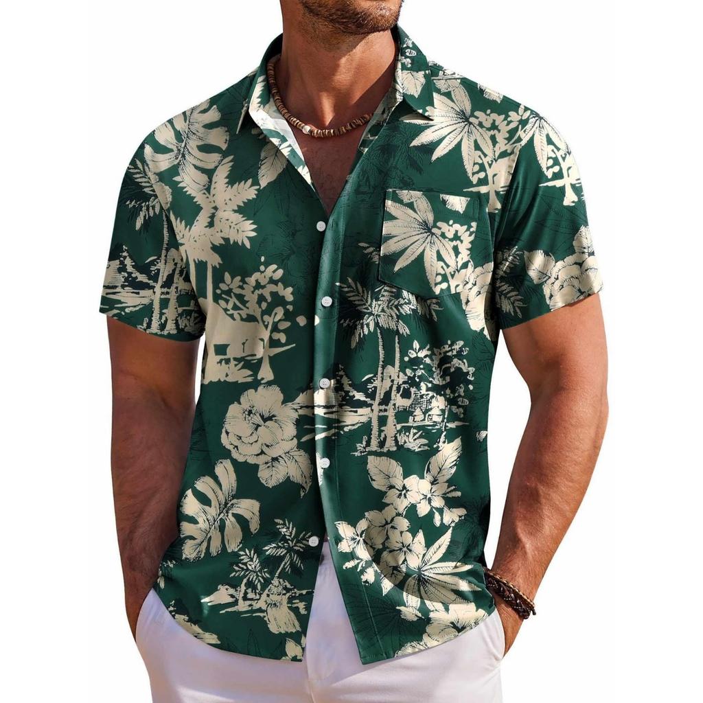 Men's Tropical Floral Printed Button Up Shirt