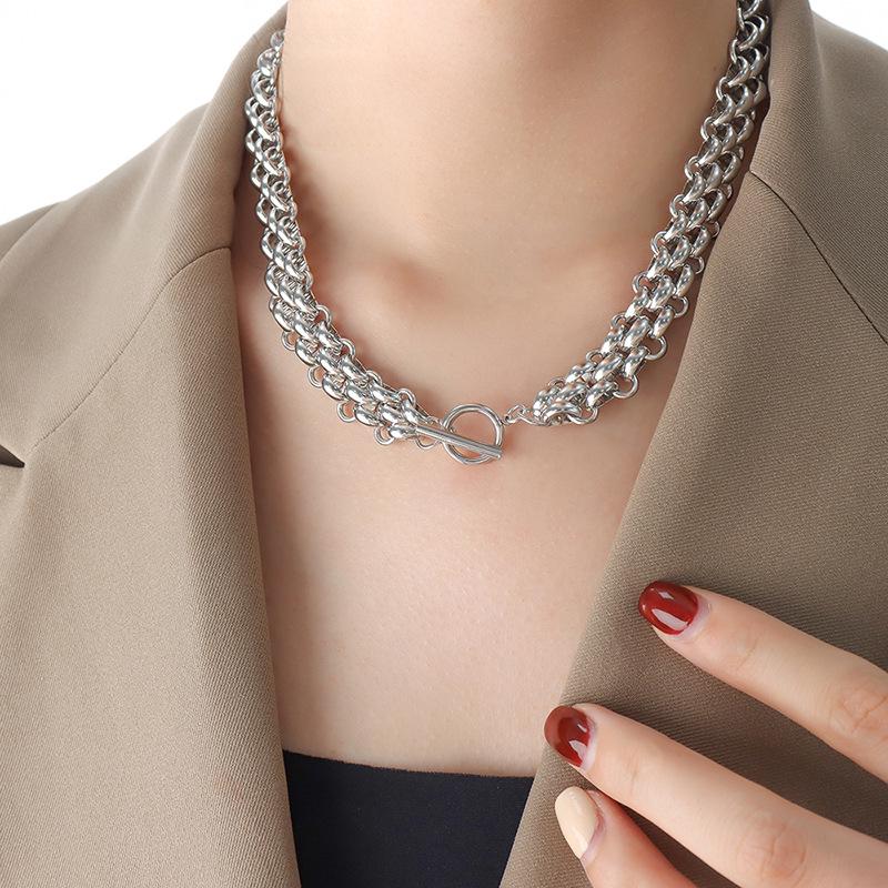 Chic Jewelry Set: Trendy Chain Necklace, Ring Buckle, and Gold-Plated Bracelet for a Cool, Versatile Style