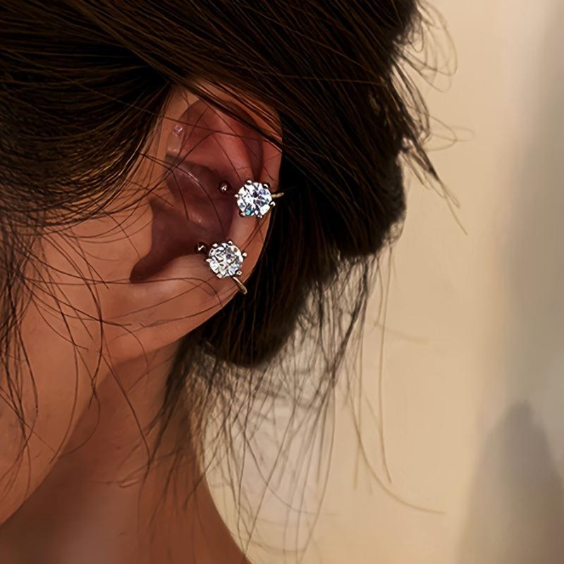 1Pair Elegant Shiny Zircon Clip Earrings Adjustable Non Piercing Ear Clips For Women Daily Wear Party Jewelry Gift Trendy