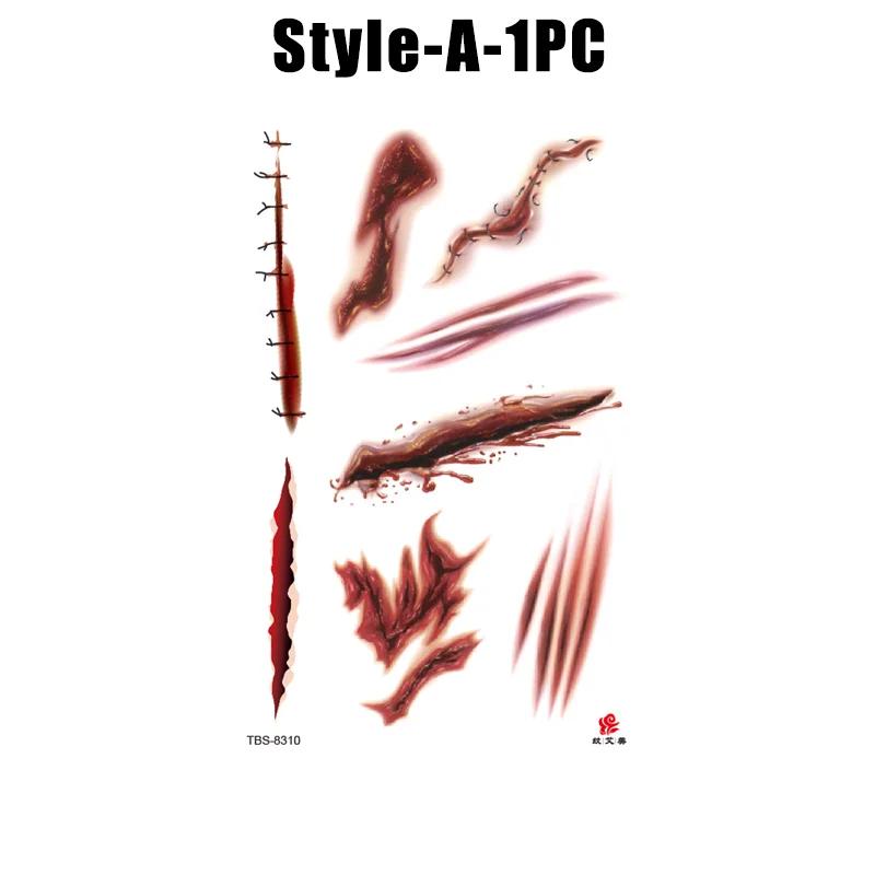 Halloween Waterproof Temporary Tattoo Stickers Sexy Bloody Makeup Zombie Scar Tattoo Decoration Wound Horror Blood Sticker