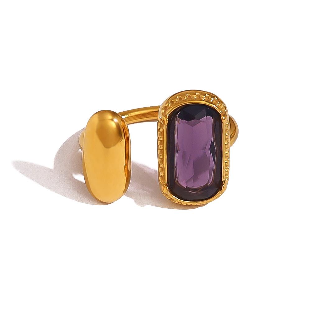 French Stainless Steel Glass Zirconium Exaggerated Ring Premium Ring Titanium Steel Women'S Jewelry Rings