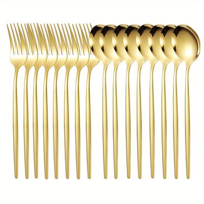 Stainless Steel Flatware Set 16-Piece Golden Elegant Cutlery Mirror Polished, Perfect for Home, Kitchen, Dining