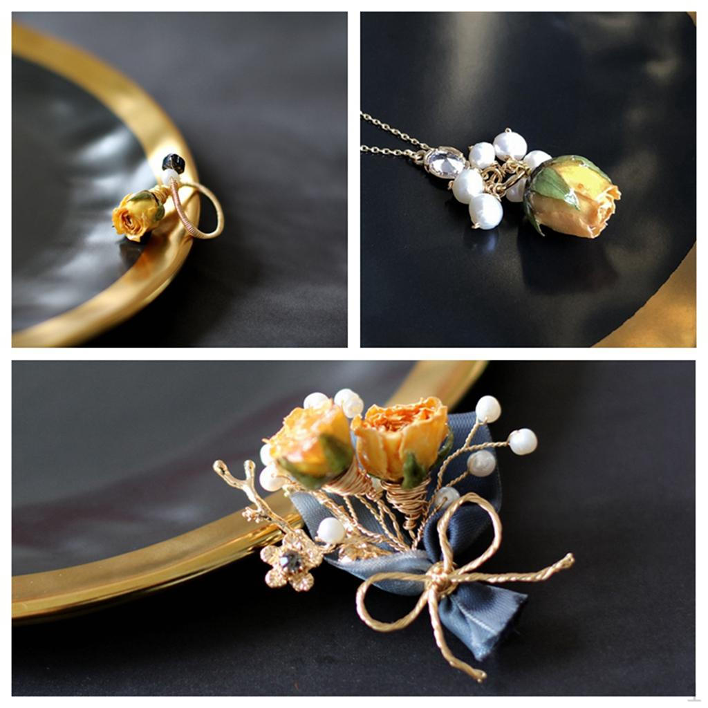 

2 Pieces 2x1.5cm Clear Epoxy Resin Wrapped Dried Flowers Rose Charms Pendant fit DIY Earrings yellow