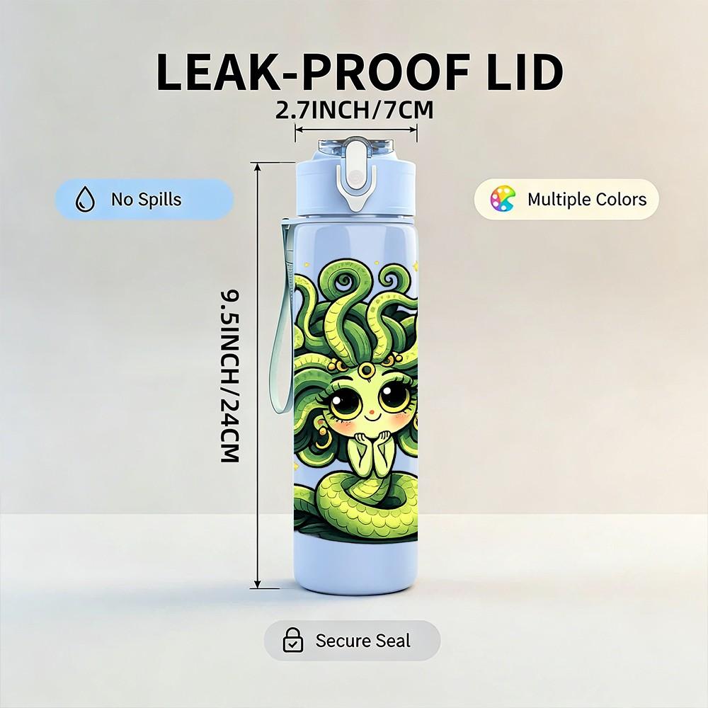 1PC Medusa Snake Hair Character Print 750ml Color Plastic Sports Water Bottle Leakproof Flip Straw Lid Suitable for Sports Office Home Use