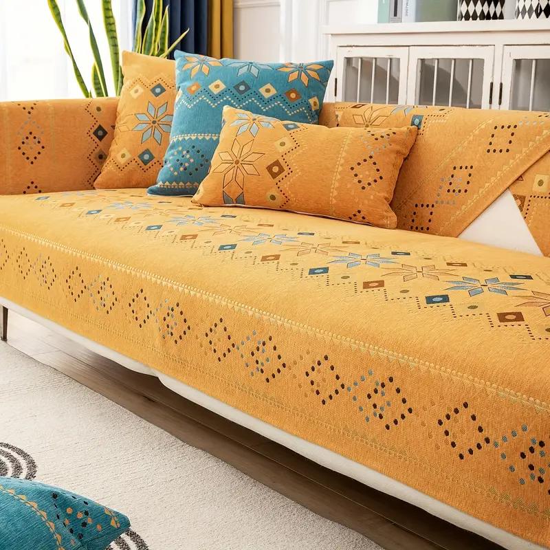 Sofa Cover Geometric Embroidery Sofa Slipcover Thick Plush Sofa Protector Cover Non Slip Couch Covers for Bedroom Office Living Room Home Decor