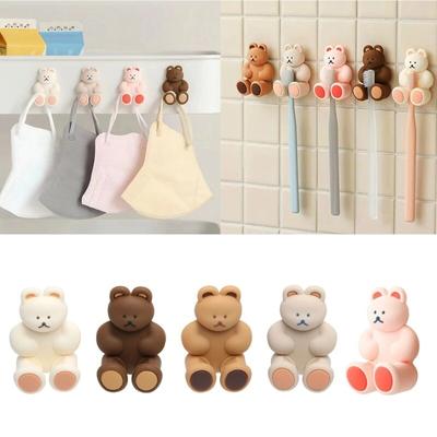 1ks Cartoon Bear silikonový držák na zubní kartáček Nástěnná přísavka Háček pro uložení držáku pro úsporu místa držák do kuchyně pro domácnost