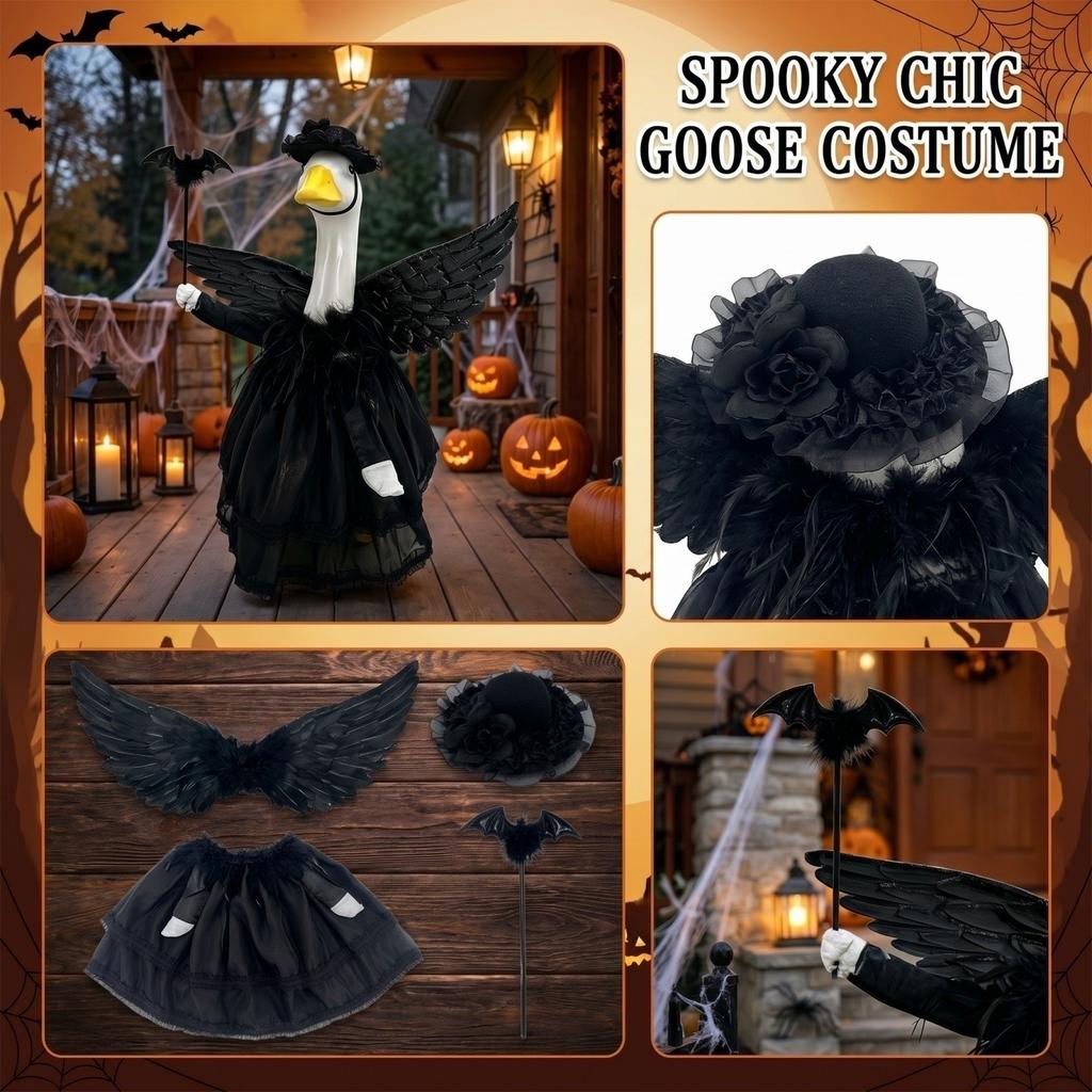 Mini Desktop Goose Figurine Set with Dress Wings Headpiece and Bat Wand for Tabletop Decoration Home Office Display