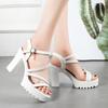 2025 Summer New Korean Version of Fish Mouth Versatile Waterproof Table High Heel Sandals Women's One-word Buckle Thin Heel Fashion Women's Shoes