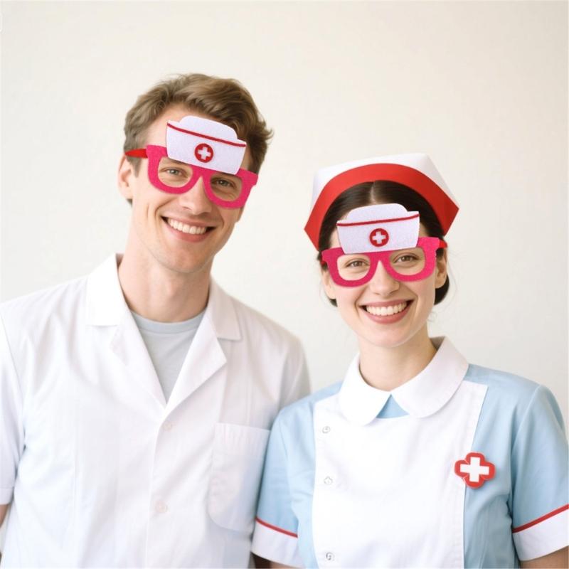 Nurse Costume Accessories Nurse Caps Glasses Nurse Headband Party Eyewear for Nurse Graduation Party Halloween Cosplay