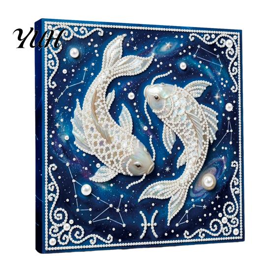Faux Pearl Art Kit DIY Painting Kit, 12 Constellation Rhinestone Set for Decor Adults Beginners, Handmade Wooden Frame Fake Wall Decoration