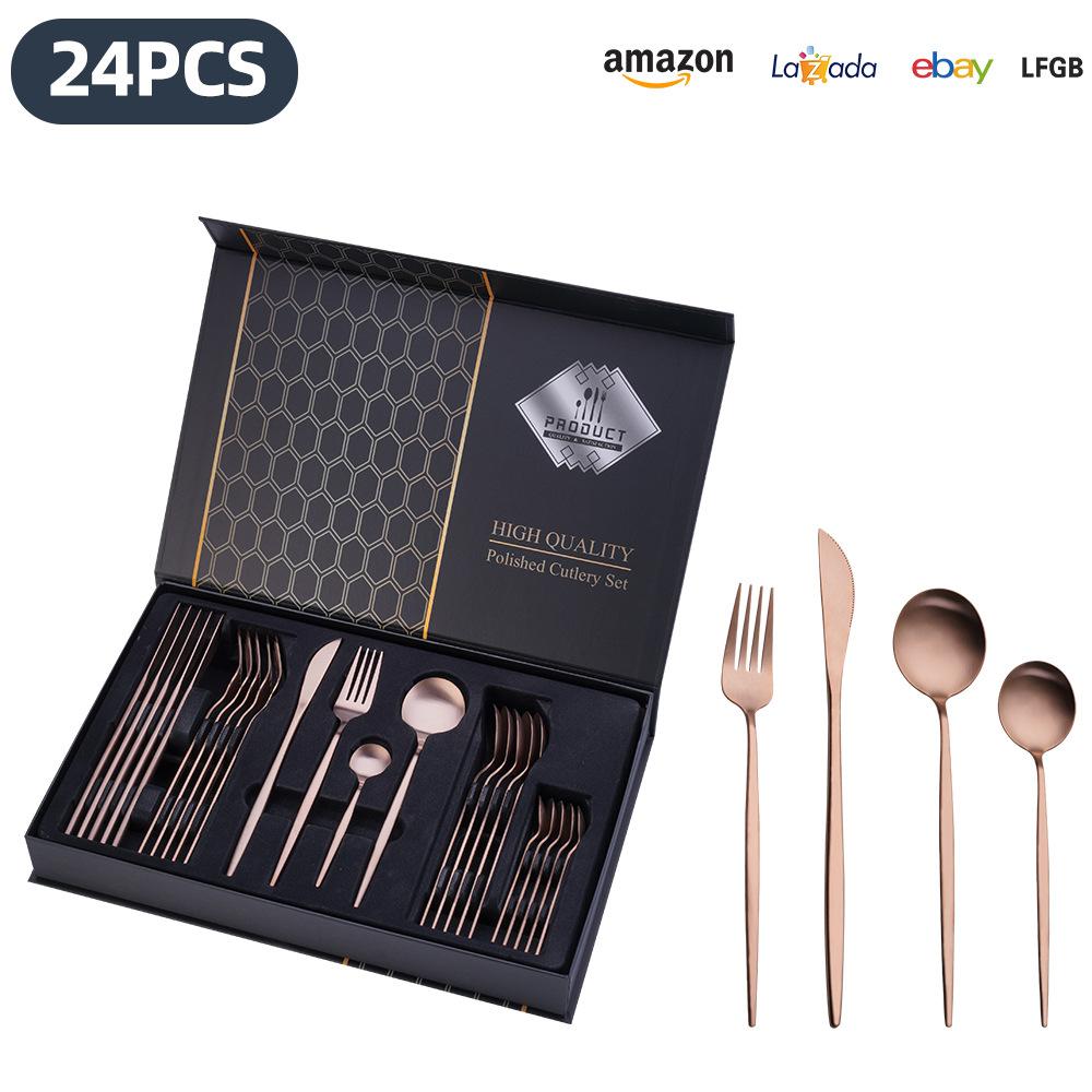 25 Years of New Stainless Steel Tableware Set, Tableware Portuguese Knives, Forks and Spoons 24-piece Gift Box Set