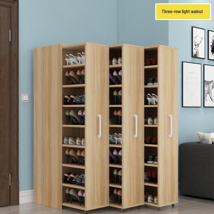 Wheeled Sliding Shoe Cabinet with Storage Drawer, Dustproof Side-Pull Rack, for Narrow Entrances