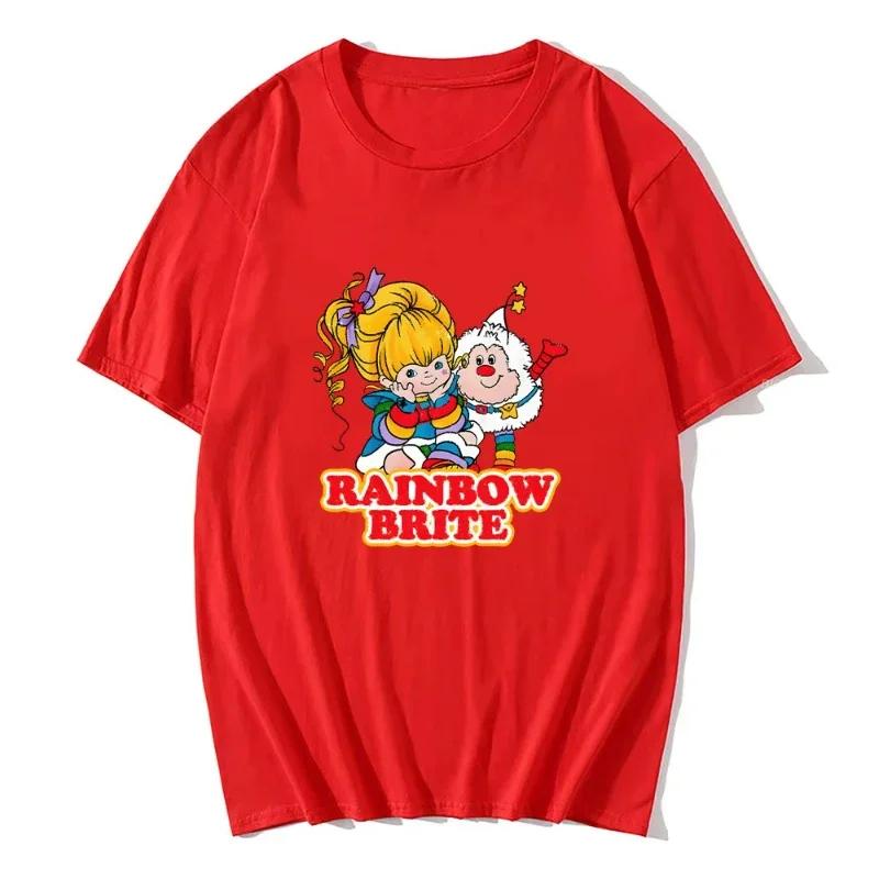 T-shirt Rainbow Brite Stampa Cartone Animato Carina Vintage per Primavera Estate Cotone Puro Girocollo Unisex T-shirt Magliette Top