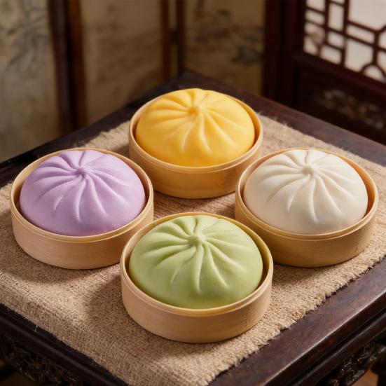 Simulations-Dampfbrötchen-Quetschspielzeug mit Dampfgarer Stress- und Angstlöser Gefülltes Brötchen Sensorisches Spielzeug Weiches TPR Beruhigendes Chinesisches Frühstück Fidget Toy