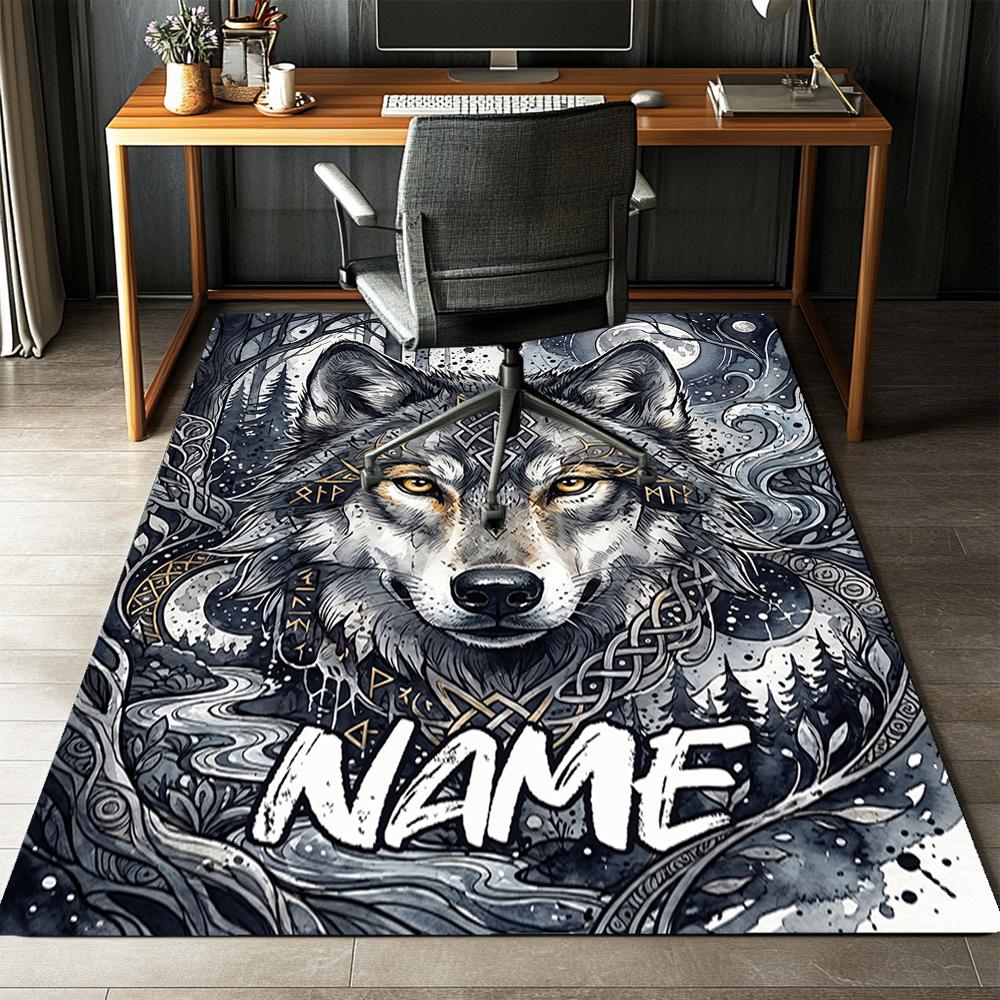 Custom Name Wolf Printed Carpet,Rug for Office Chair Living Room Bedroom Kitchen Room Decor Gifts.
