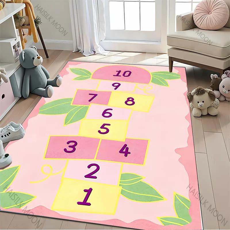 3D HD Hopscotch Carpet, Living Room Bedroom Mat, Comfortable Durable Rug, Modern Simple Style, Non-slip Rug for Children To Play