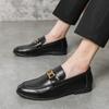 Fashion Wedding Dress Leather Shoes For Men Pointed Toe Metal Chain Loafers Prom Homecoming Party Footwear Zapatos Hombre