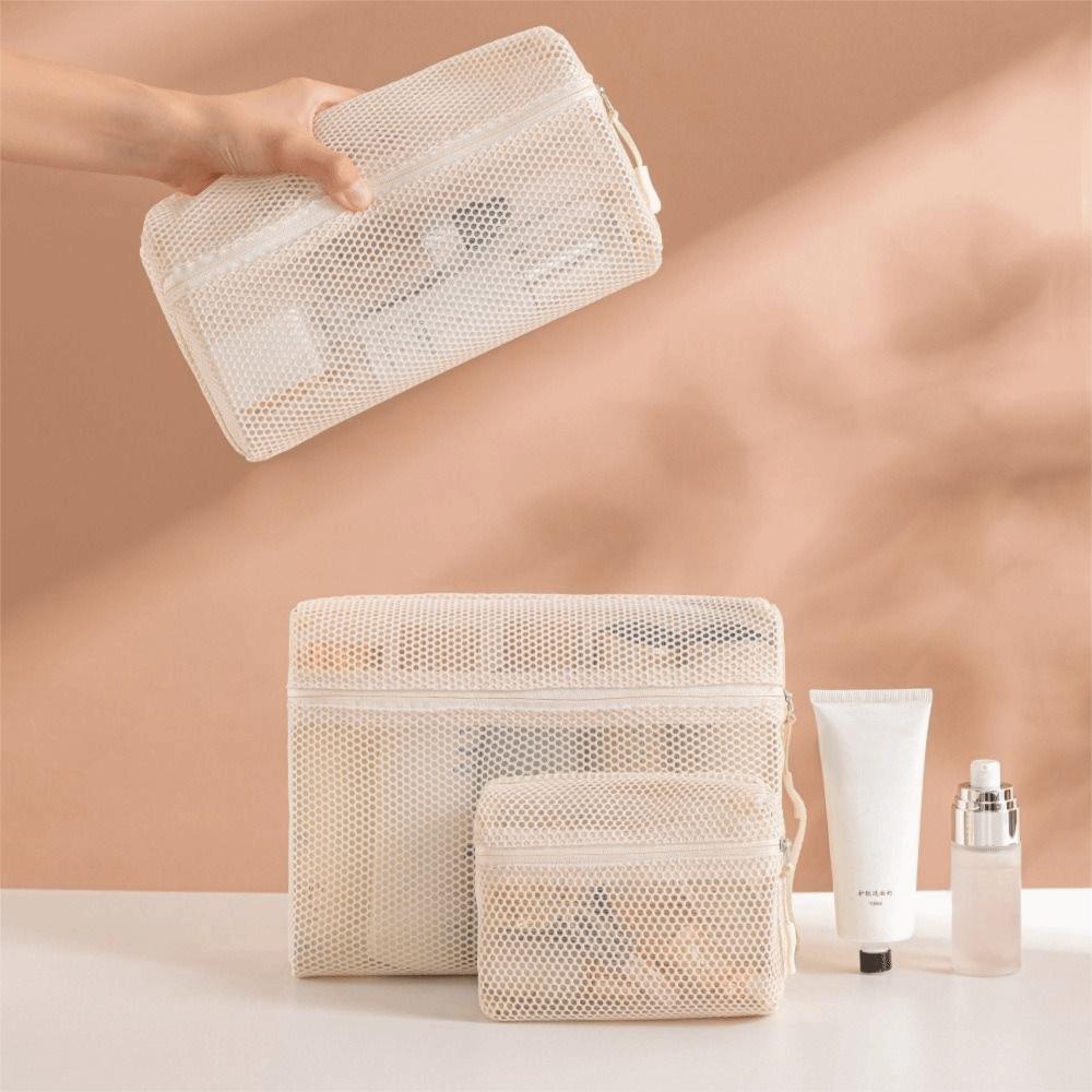 Casual Nylon Storage Pouch Hand-held With Zipper Cosmetic Bag Multipurpose Mesh Toiletry Wash Bags Travel
