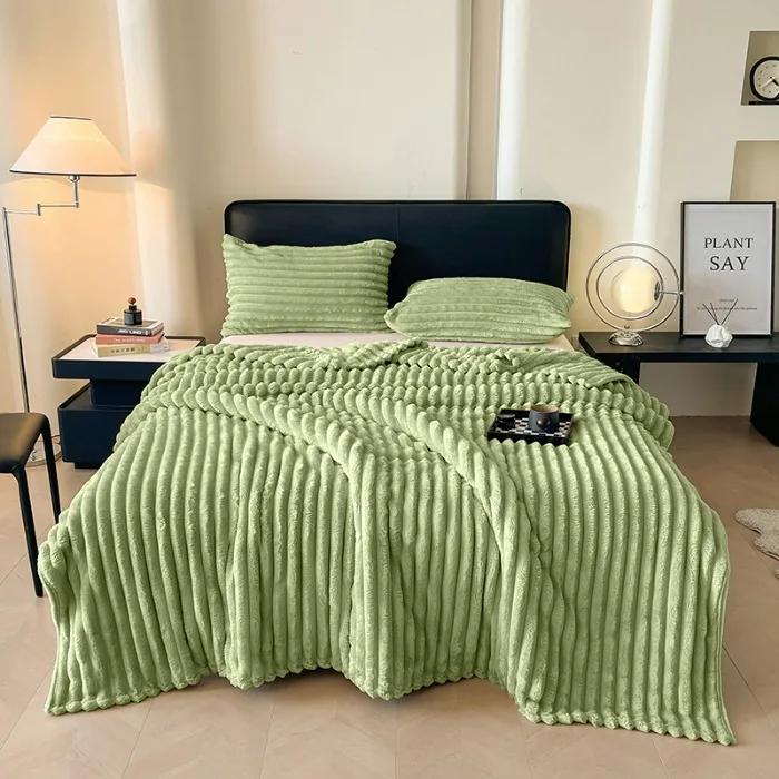 Modern Minimalist Drawstring Imitation Rabbit Fur Velvet Blanket Four Season Universal Thicken Nap Air Condition Blanket Fluffy