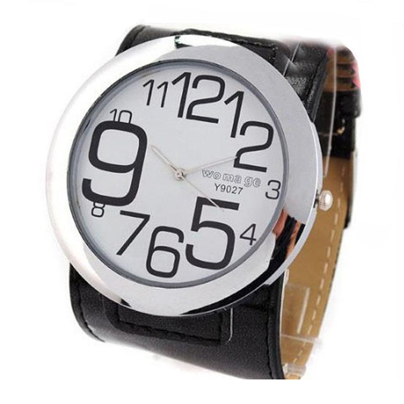 New Ladies Watches Fashion Biga Dial Big Digital Leather Belt Quartz Wristwatches Casual Women's Watches