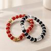 Natural Stone Stretch Bracelet Set, 2 Round Bead Bracelets with Mixed-Tone Spacers for Stacked or Separate Wear