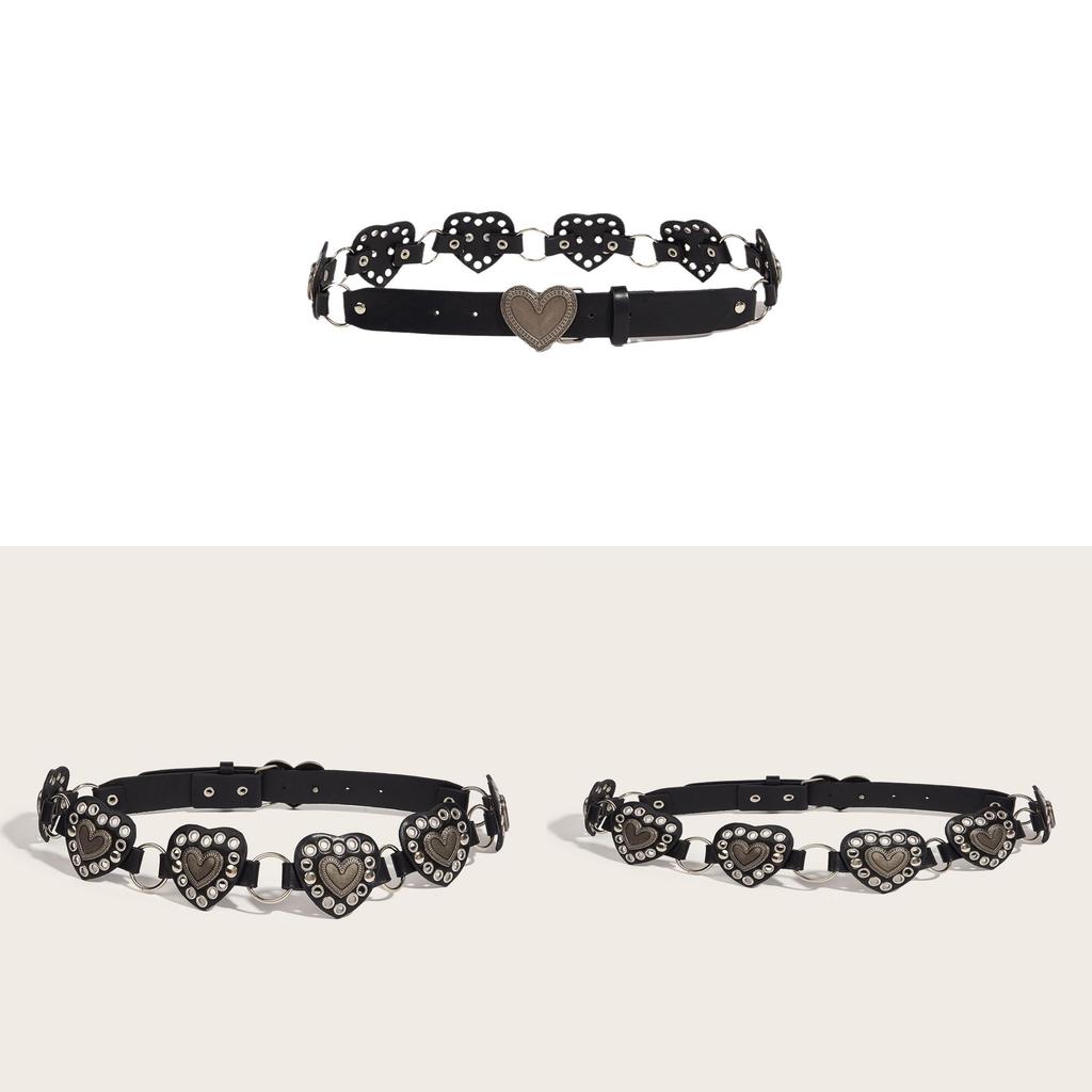 Retro Street Fashion Heart Pu Leather Belt With Metal Snap Closure For Women