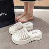 Thick-soled Heightening Word with Slippers Women's Summer Wear Rhinestone Muffin Shoes 2025 Slope Heel Fashion Sandals Women's Shoes