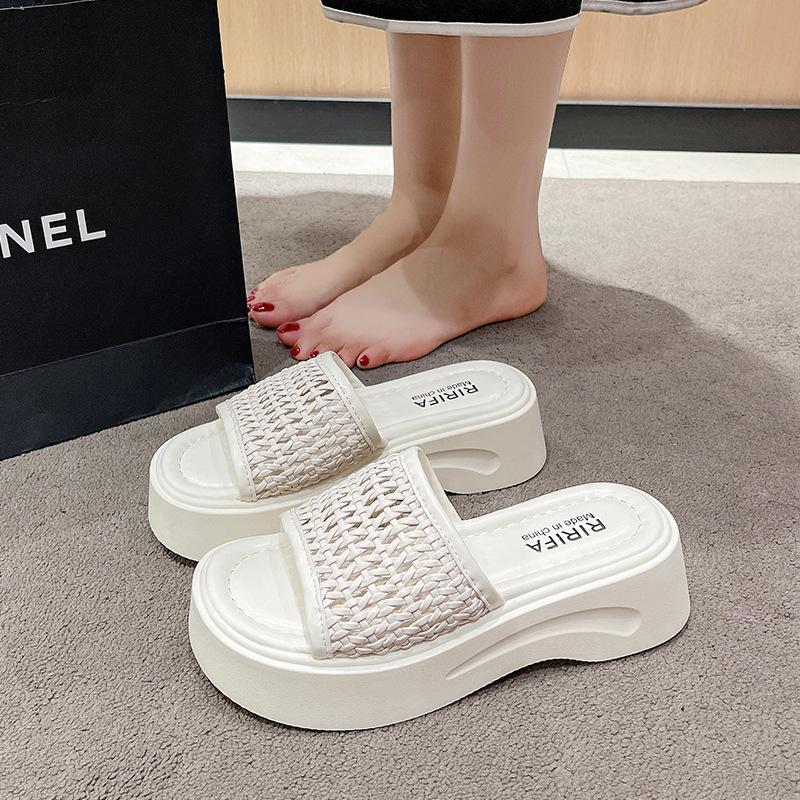 Thick-soled Heightening Word with Slippers Women's Summer Wear Rhinestone Muffin Shoes 2025 Slope Heel Fashion Sandals Women's Shoes