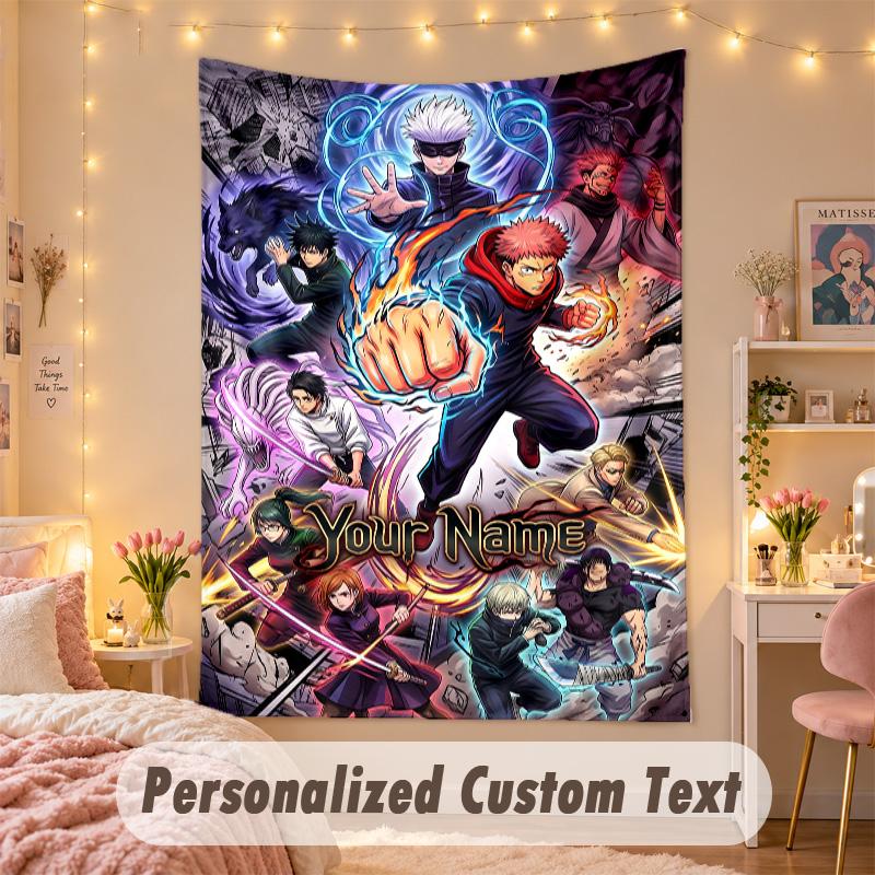Custom Personalized Tapestry,Jujutsu Kaisen Print Custom Name Text Wall Art Hanging for Bedroom